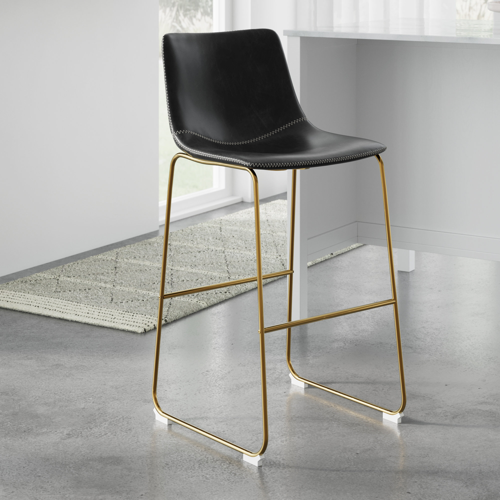 Nia Vegan Leather Bar & Counter Stool, Counter Stool (24" Seat Height), Gold, Black