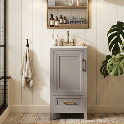 Ensemble de meuble-lavabo autoportant 18 po avec lavabo simple intégré en céramique, gris discret