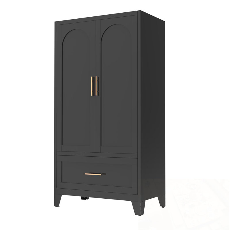Armoire 2 portes Simran en métal 2 portes avec 1 tiroir et tringle, Noir
