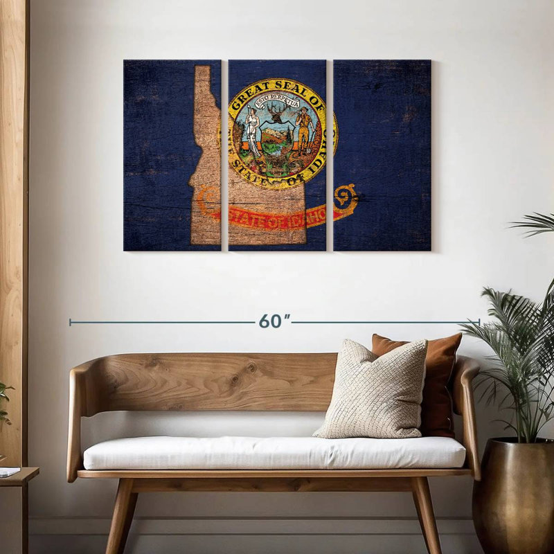 State Map Over Idaho Flag, 28" H x 45" W