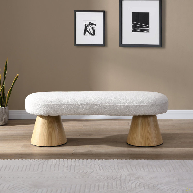  Banc de salle à manger rembourré pour salle à manger, siège en tissu beige avec pieds en bois, beige