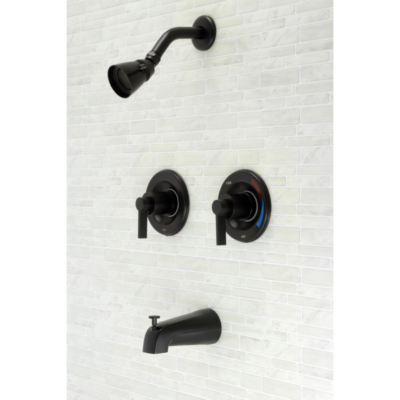 Kingston Brass NuvoFusion Double-Handle Pressure Balanced Tub and Shower Faucet, Matte Black