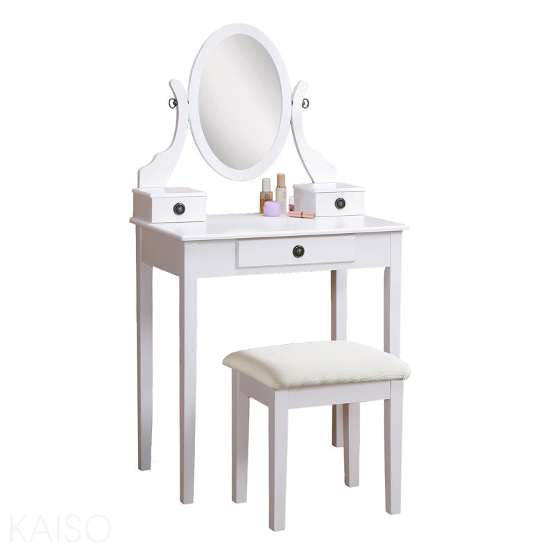Ensemble de coiffeuse et tabouret en bois Moniya, White