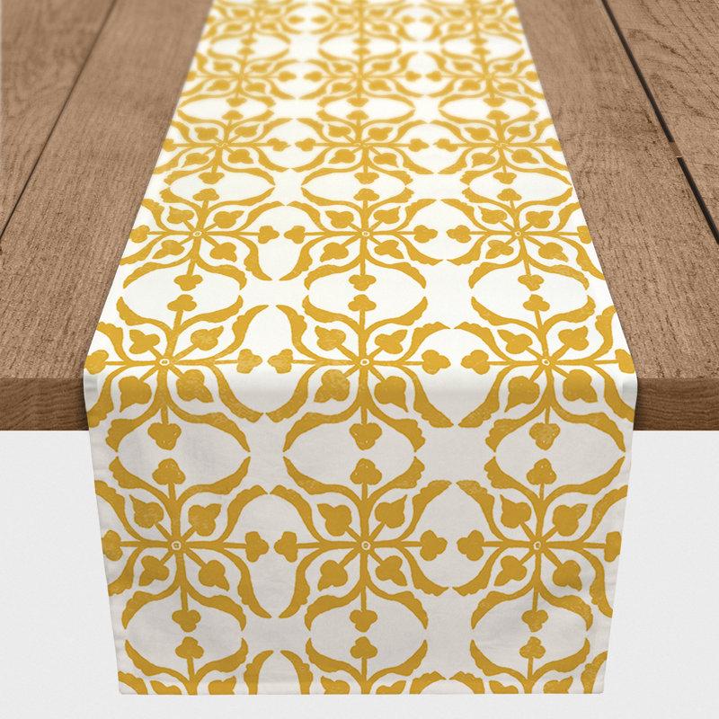 Aleksis Rectangle Damask Polyester Table Runner, 72" x 16", Yellow