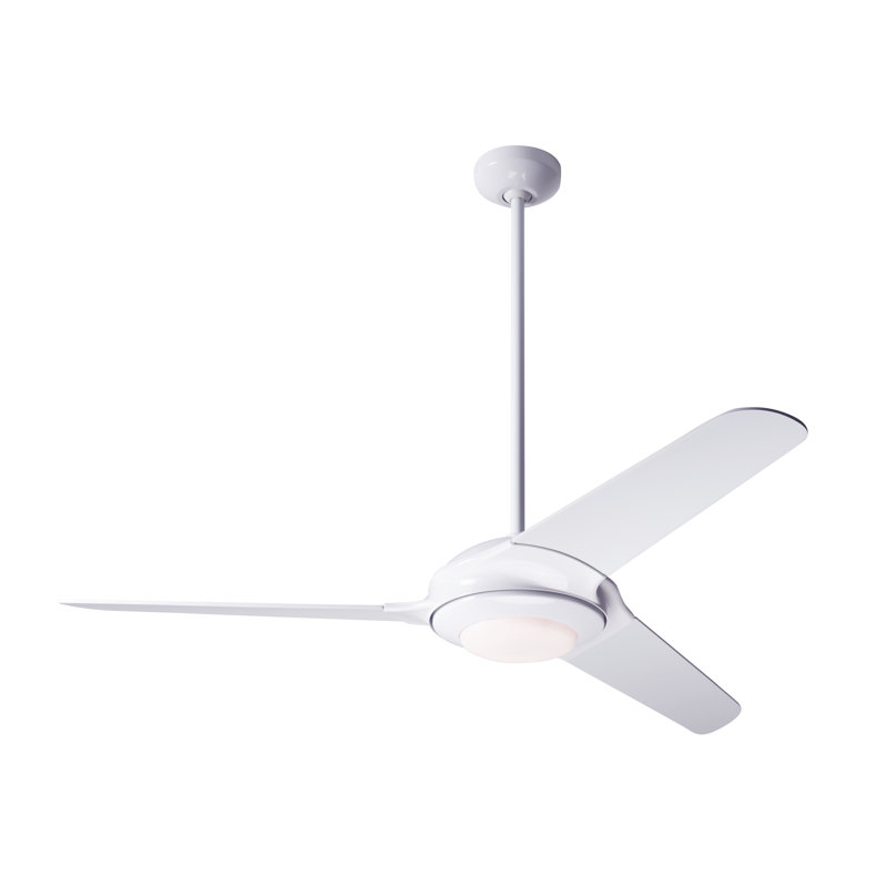 LED Downrod Ceiling Fan, Gloss White, Wall Control with Remote Handset (2-wire), White