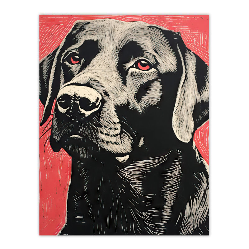 Lab Labrador Dog Portrait On Coral Backdrop Lino Riso Large Wall Unframed Art Poster Print Thick Paper 18X24 Inch