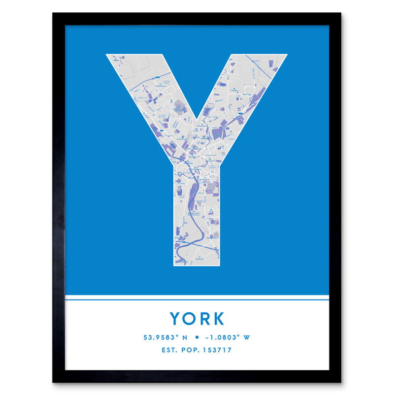 York City Map York Blue by Wee Blue Coo - Single Picture Frame Typography