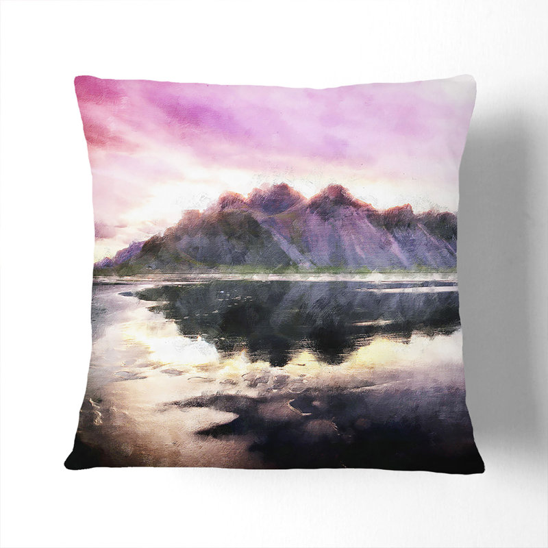 View of the Black Sand Beach Iceland Painting Scatter Cushion, 40cm H x 40cm W x 15cm D, Black
