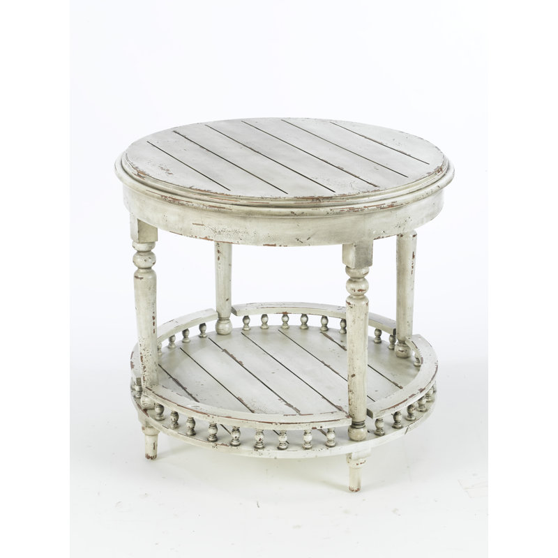 Gingras Round Plank Top End Table, Distressed White