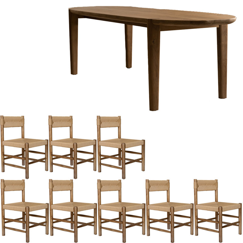 Ensemble de table de salle à manger de style nordique en bois massif ovale, H 29,5 po x L 78,7 po x l 33,4 po