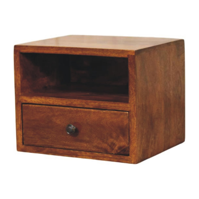 Solis 1-Drawer Oak-Ish Wall Mounted Nightstand, Brown