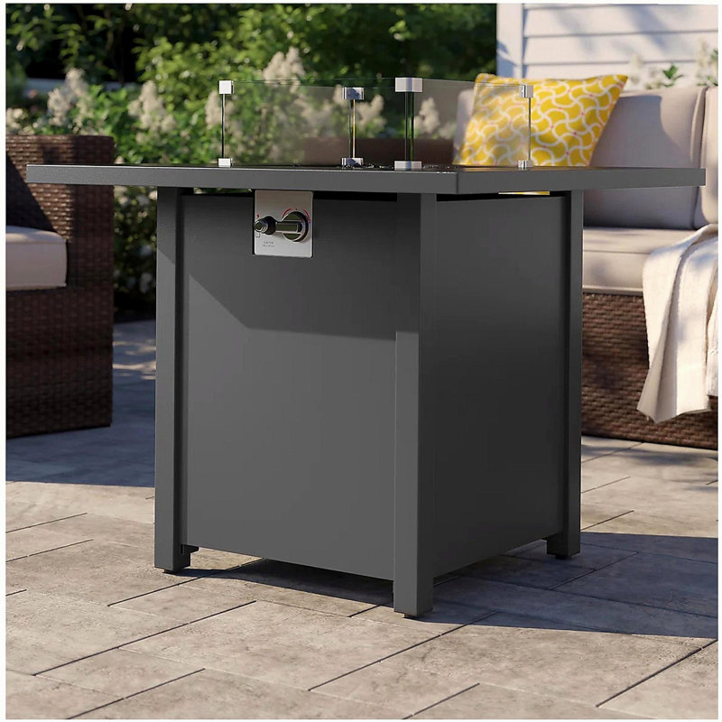 Foyer en métal thermolaqué de 30 pouces avec surface en verre fumé, Gris