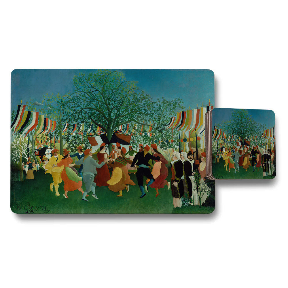 Colorful Dancing Festival Placemat And Coaster Set Decor