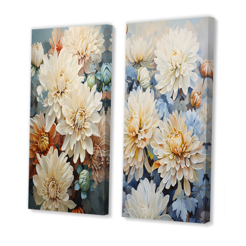 Minimalisme Blooming Mums, peinture en bleu et or - ensemble de 2 impressions sur toile de mamans, Toile tendue