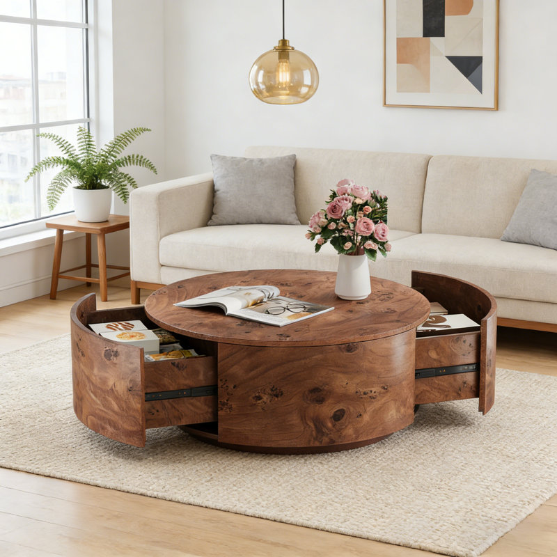 Table basse rotative à 360 ° avec 2 tiroirs