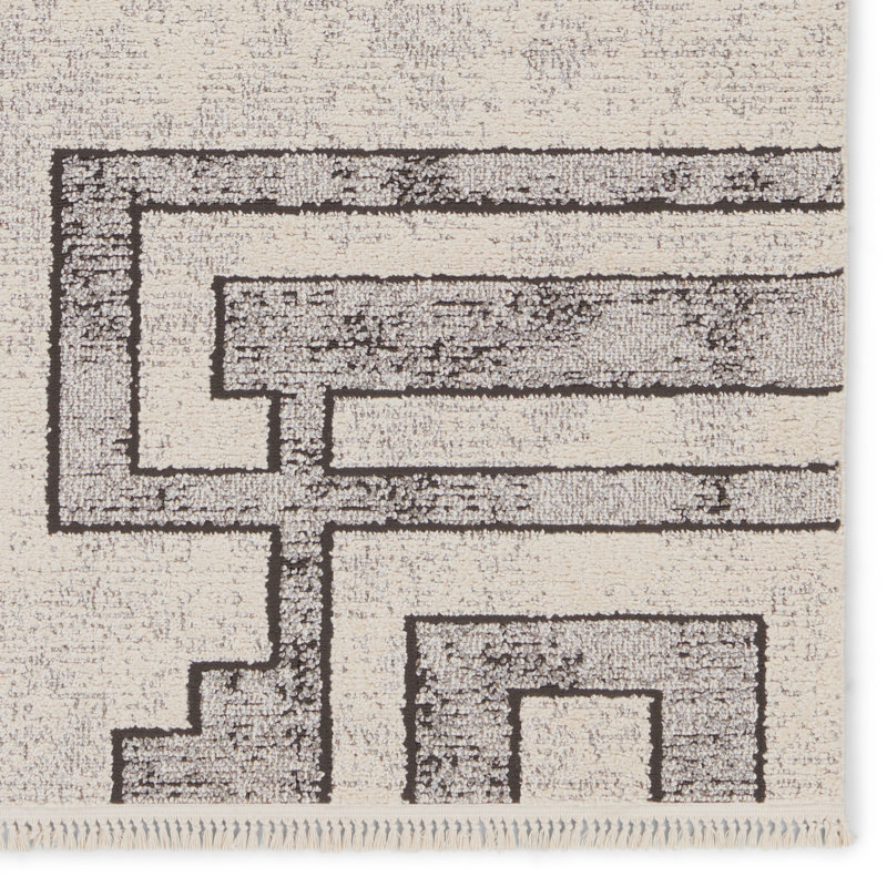 Geometric Gray/Cream Rug, Rectangle 10' x 14'
