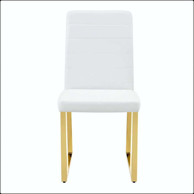 Chaise de bureau / salle à manger en polyuréthane robuste - coussin épais de 2,1 po - ensemble de 4, White, 4, White, Gold