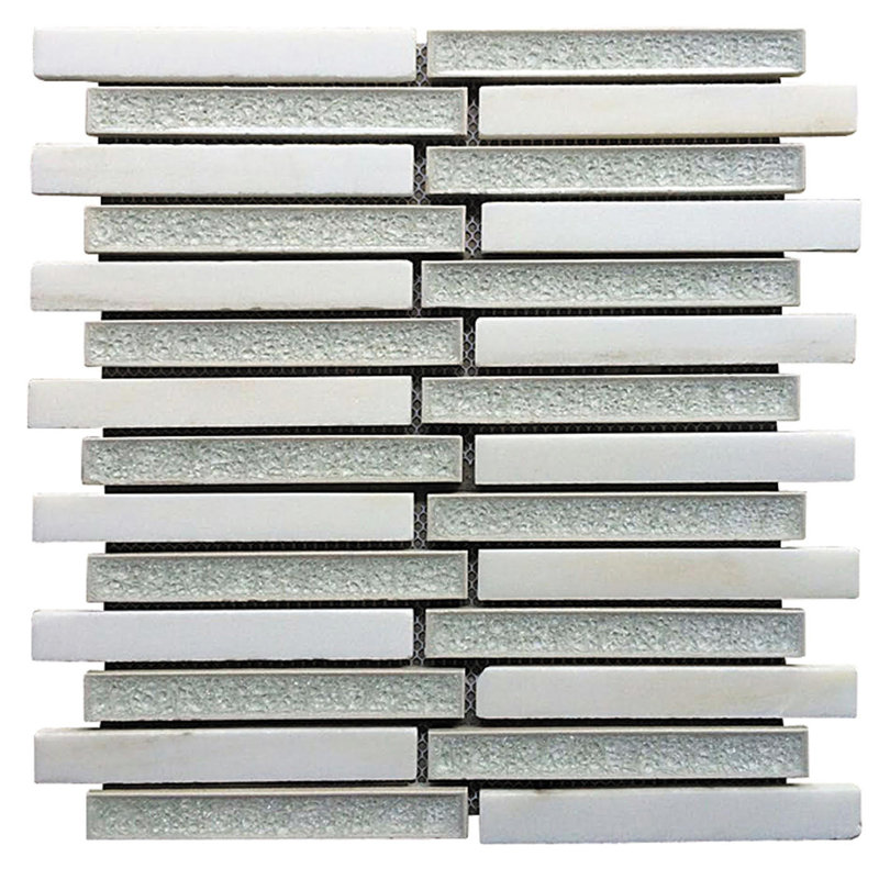 Carreau de mosaïque linéaire en pierre naturelle 0,75 po x 6 po, Blanc / Gris