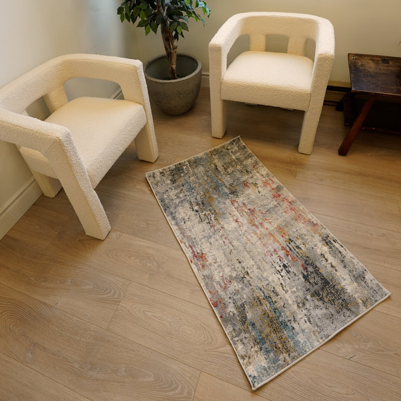 Rug Branch Tessera 2' x 4' (2'3" x 4') Grey/Red Distressed Abstract Indoor Doormat Rug, Comtemporary, Medium Pile, Stain-Resistant Entry Carpet - Front Door, Mudroom, Hallway and Kitchen