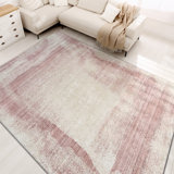 Hand Knotted Abstract Area Rug in Pink/Beige