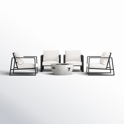 Leanna 4 - Person Outdoor Seating Group with Round Pire Pit Table