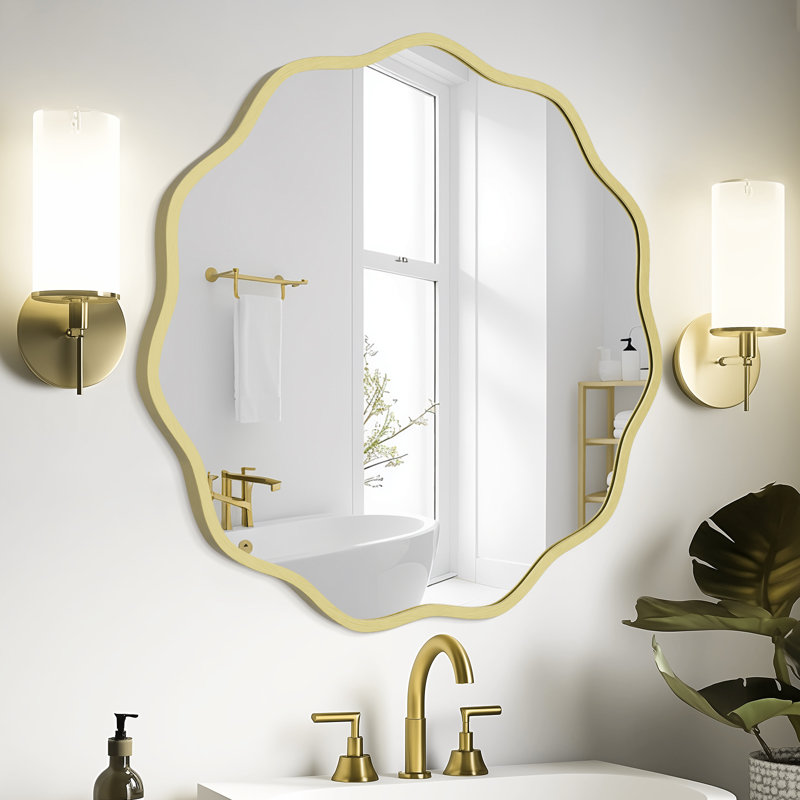 Miroir rond en aluminium, Or, 24 po x 24 po