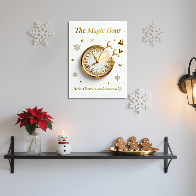 Horloge de Noël avec rennes et flocons de neige, tableau sur toile pour la décoration des fêtes, H 36 po x l 24 po