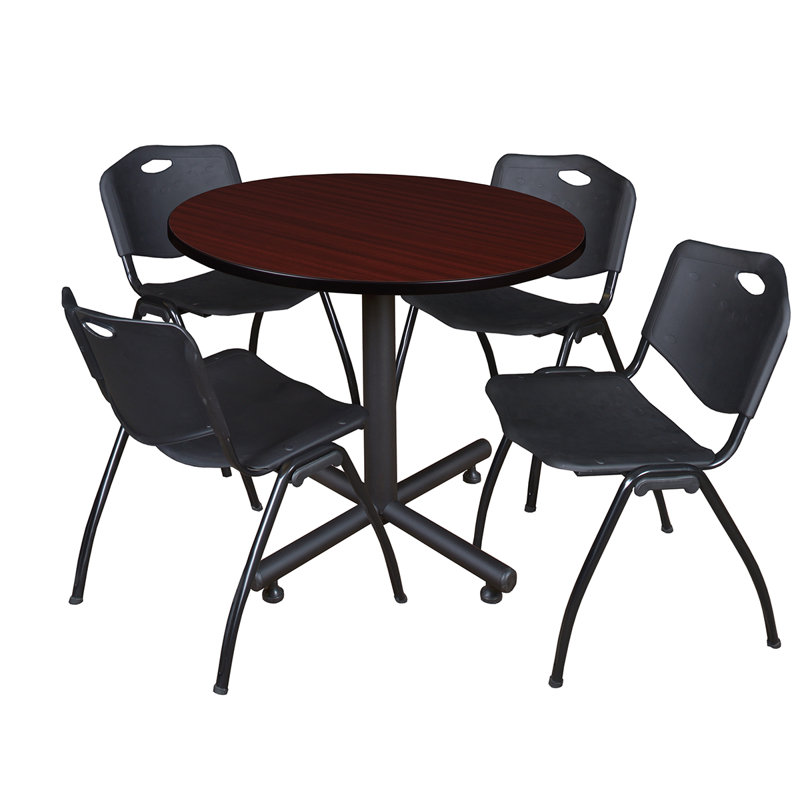 Ensemble de table et chaises de salle à manger ronde de 36 po, 5 pièces Kobe, Mahogany, Black