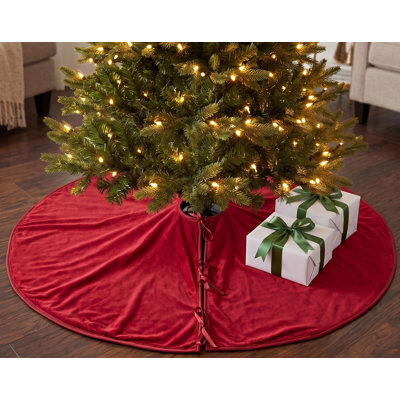 Luxurious Classic Velvet Christmas Tree Skirt-Garnet Red