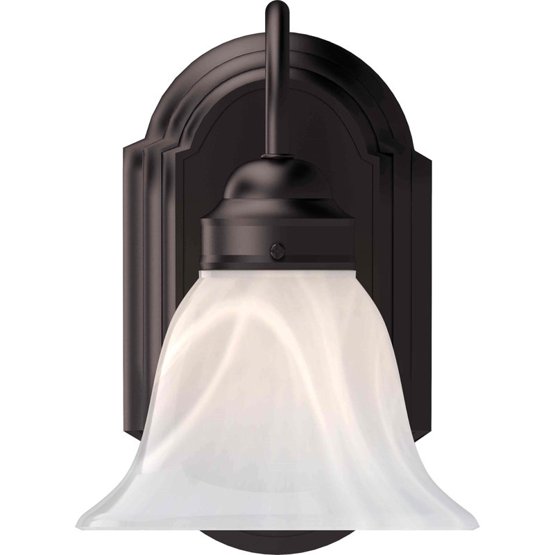 V1341 Elizalde 1-Light Indoor Antique Bronze Bath or Vanity Wall Sconce or Wall Mount with Alabaster Glass Bell Shade