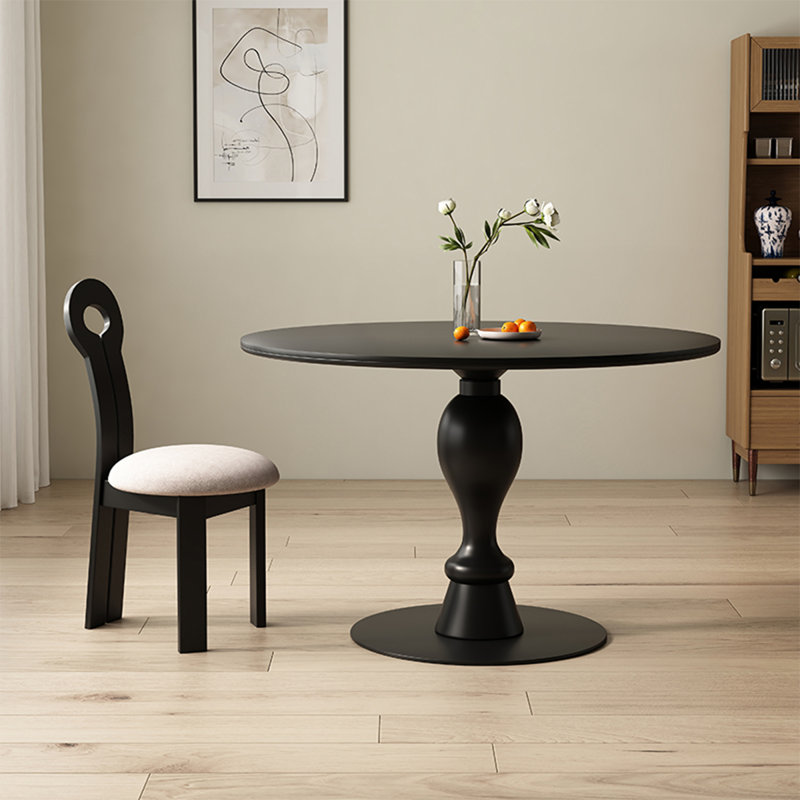Black Round Sintered Stone Dining table, Black, 29.53"H x 43.31"L x 43.31"W, Black
