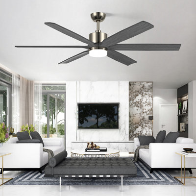 Ventilateur de plafond avec lumière DEL, télécommande, moteur réversible, 5 températures de couleur, pales en bois massif