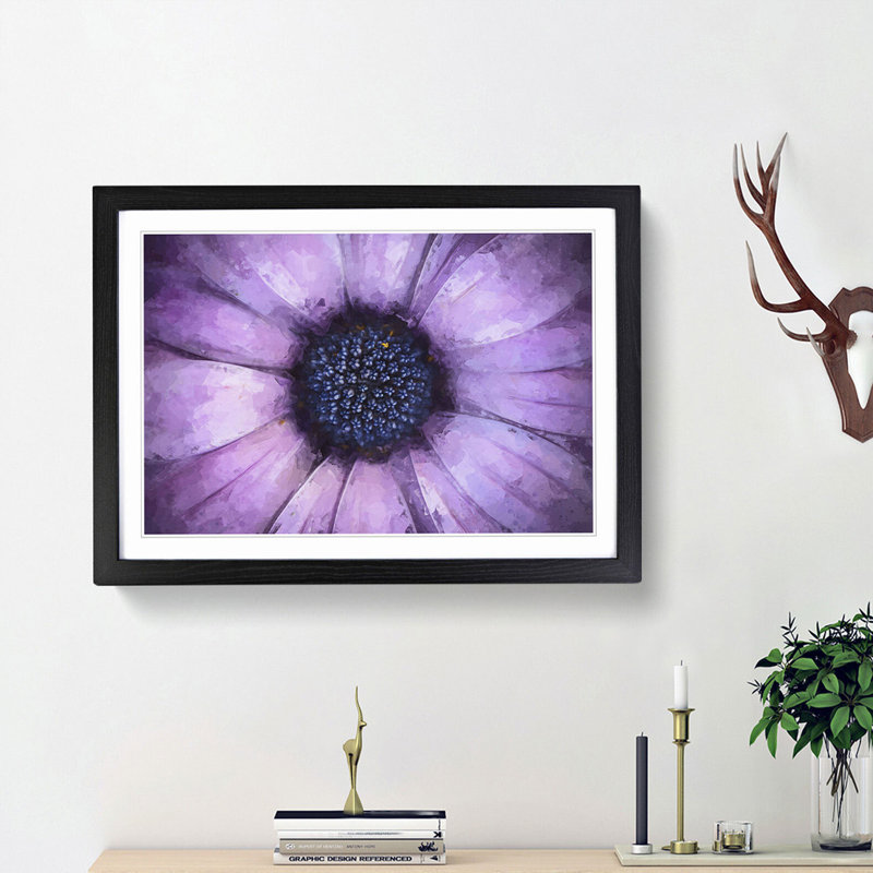 The Eye of a Purple Flower in Abstract - Picture Frame Graphic Art Print on MDF, 62cm H x 87cm W x 2cm D, Black Framed
