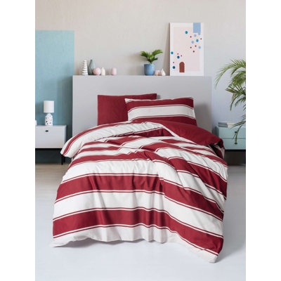 Ensemble de housse de couette 100% coton Ranforce, rouge et blanc, avec housse de couette (63 x 87), drap-housse (39 x 79 + 11,8) et taie d'oreiller (20 x 28) | Impression réactive, lavable à la machine, literie élégante et confortable