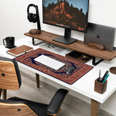  Rubber Mouse Pad, Smooth Microfiber Surface, Non-Slip Base, Rounded Edge Decorative Mouse Mat for Office & Gaming,17×47 Inch ,Navy Red Persian Design