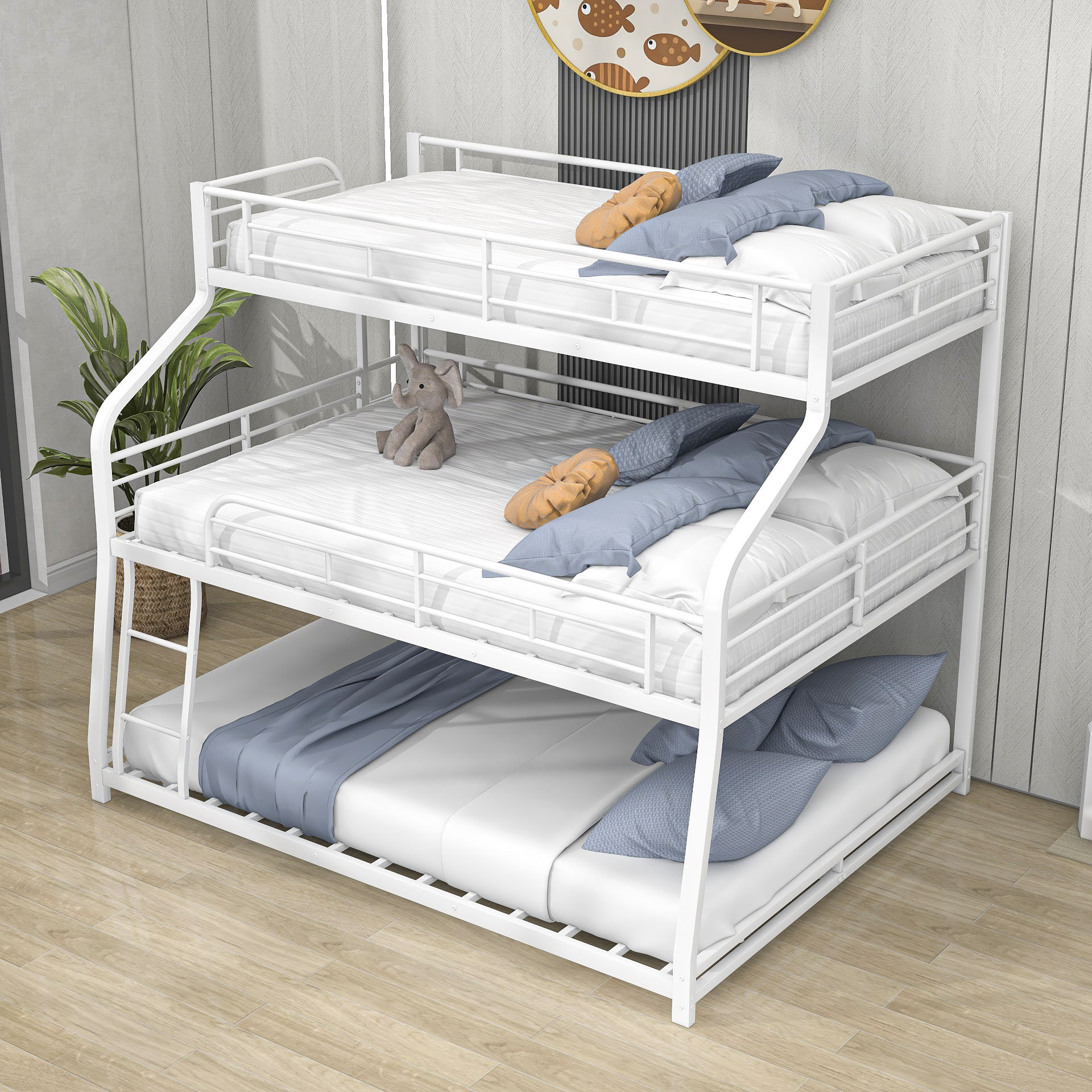 Viv + Rae Hust Metal Triple Bunk Bed With Ladder And Full-Length ...