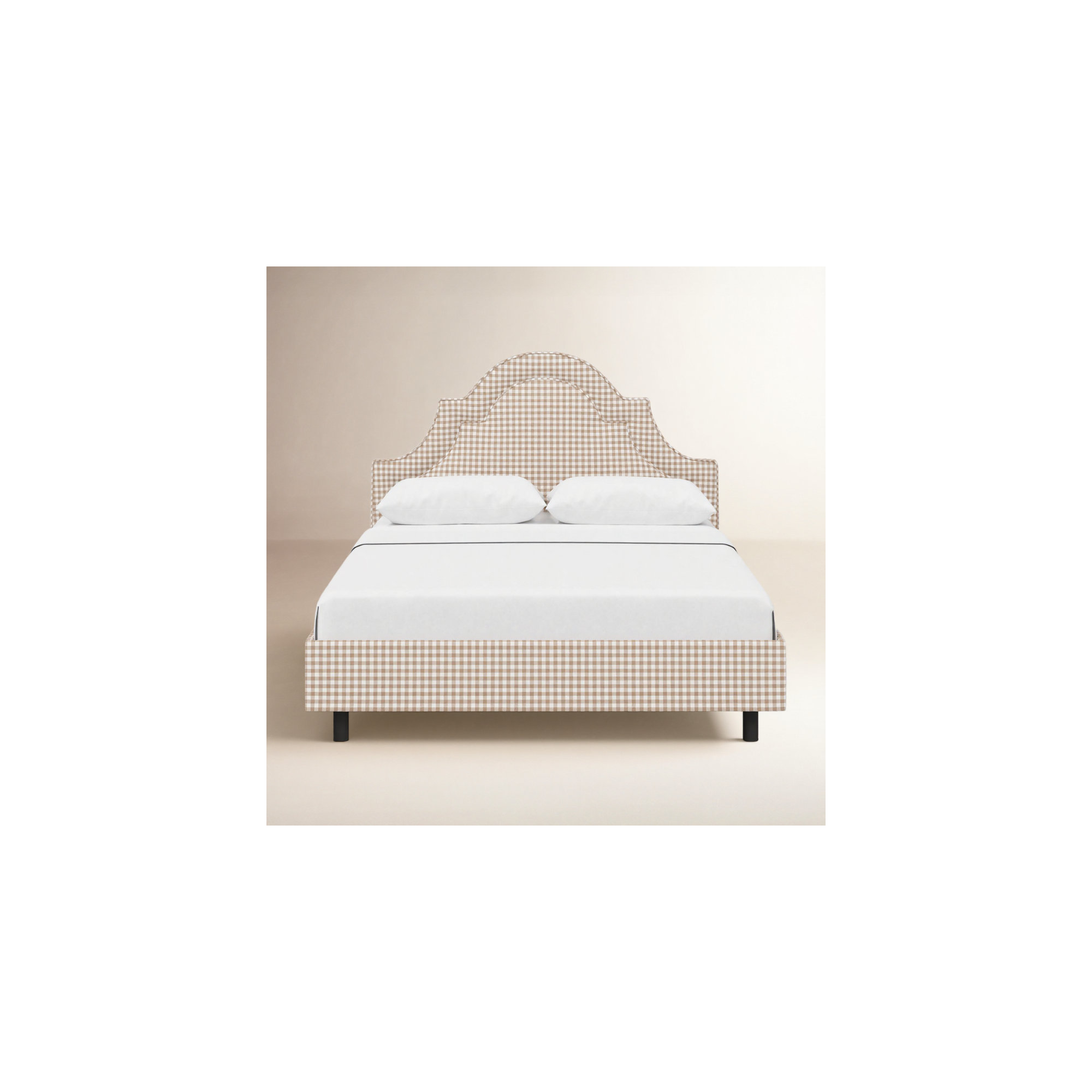 Knipe Upholstered Scalloped Bed, Classic Gingham Tan, Queen