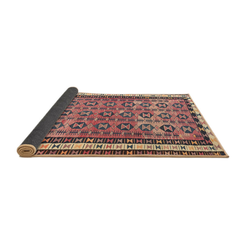 Tapis contemporain brun / beige / noir, Rond 5 pi