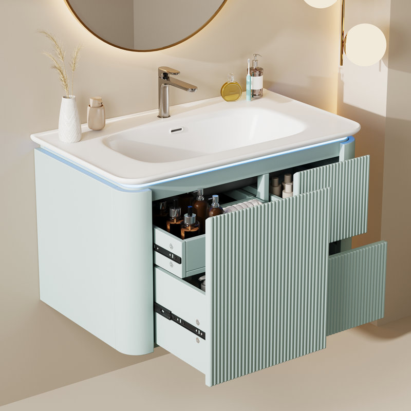 Single Bathroom Vanity with Ceramic Basin, Green