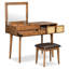 Ensemble coiffeuse 43,3 "en bois avec miroir rabattable et tabouret, coiffeuse avec trois tiroirs et espace de rangement