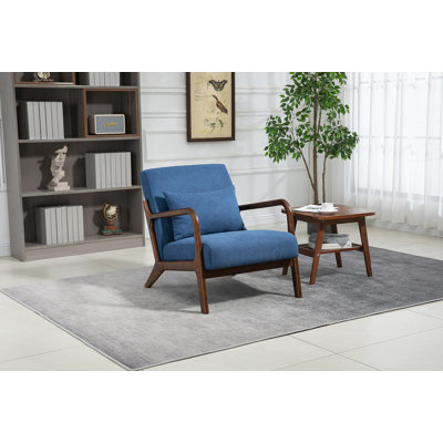 Chaise d'appoint Mid-Century moderne avec structure en bois, chaises de salon rembourrées avec coussin de taille, fauteuil de lecture pour véranda de chambre à coucher