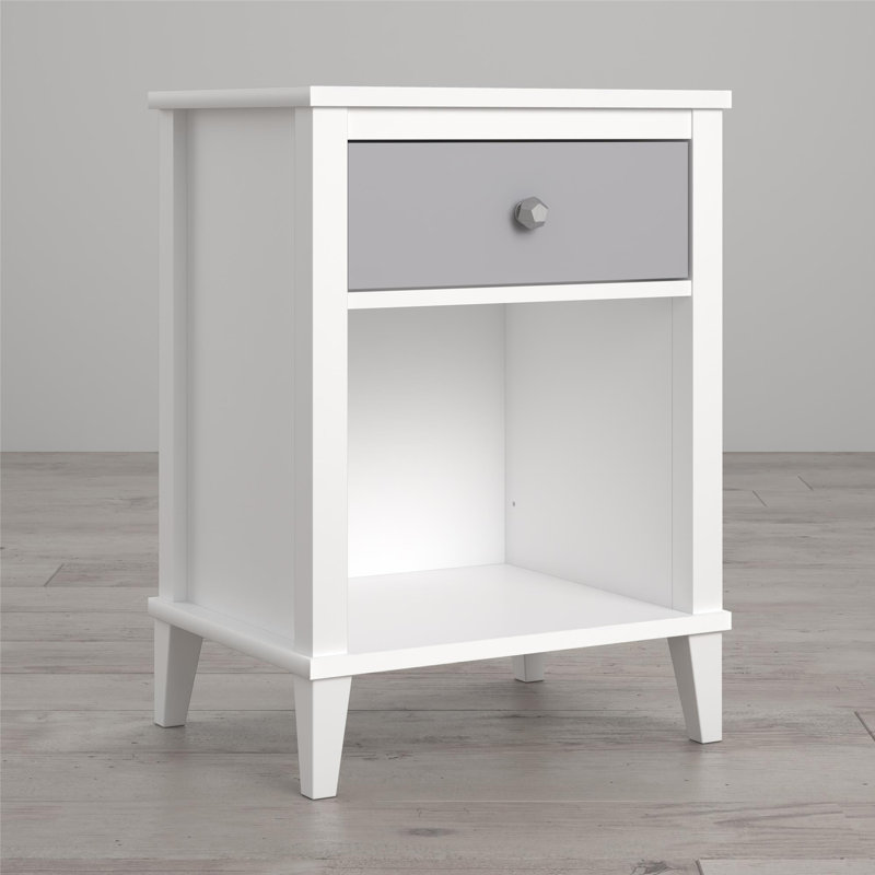 Oriane 50cm W Solid + Manufactured Wood Bedside Table, White/Grey
