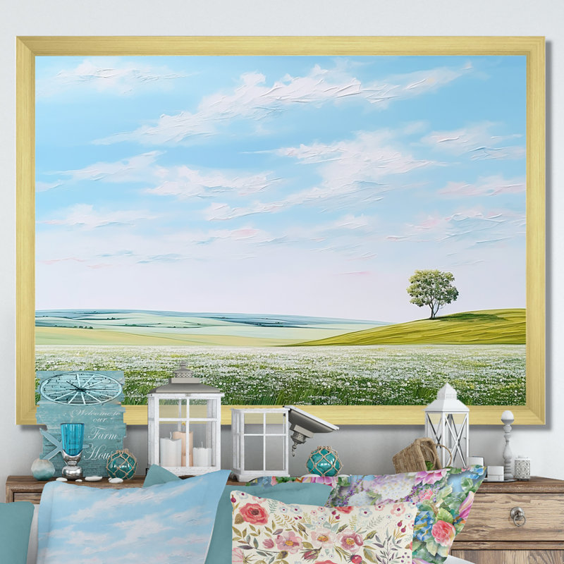 Prairie Country Charm Peacefulness, H 24 po x l 32 po x P 1 po, Cadre doré simple