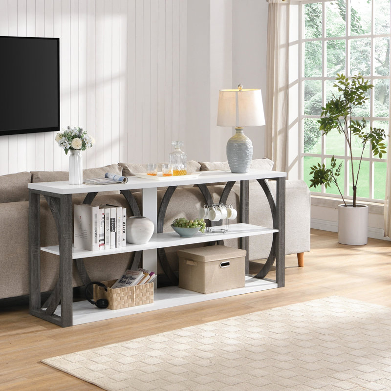 Console blanche de 72,91 pouces avec 3 niveaux de rangement, pour hall d'entrée, salon, vestibule, couloir, structure à 3 tablettes, construction solide