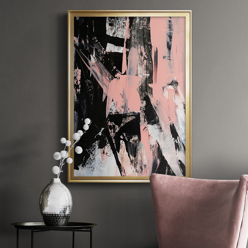 «Black & Blush II», reproduction encadrée de qualité supérieure - prête à être accrochée, H 36,5 po x l 26,5 po x P 1 po, Or
