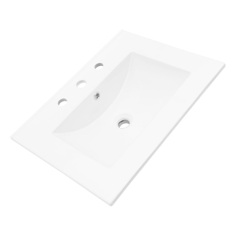 Plateau de meuble-lavabo en céramique blanc 24 po x 18 po - Teinture, trop-plein, 3 trous de robinet, teinture rectangulaire généreuse, grand