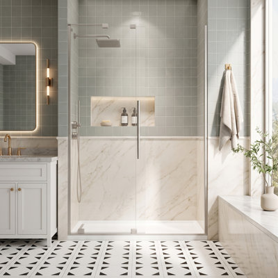 48" Frameless Sliding Shower Door with Open-Top Design, 8 mm Clear Tempered Glass, Bottom Rollers and Brushed Nickel Hardware