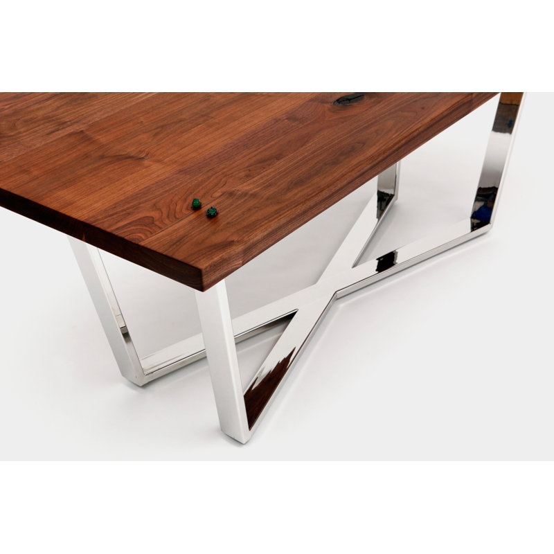 Gax Walnut Wood Dining Table, 36" W x 108" L, Polished Stainless Steel