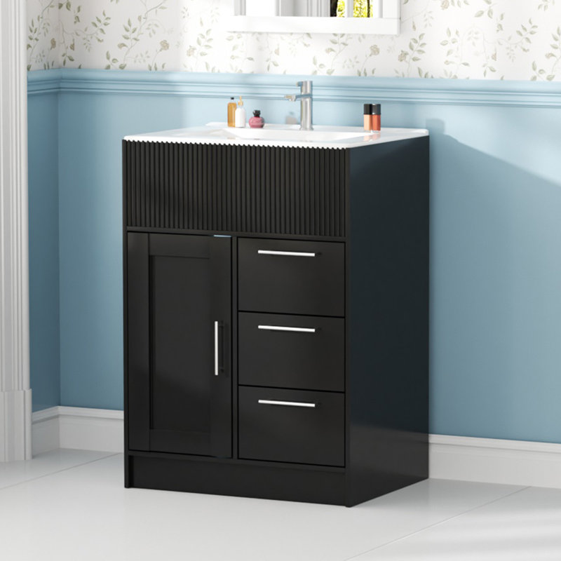 Ensemble de meuble-lavabo sur pied 24 po avec lavabo intégré et rangement 24 po Modern, Noir