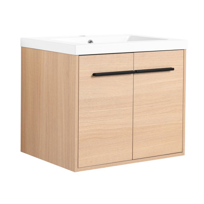 Meuble-lavabo en chêne 24 po avec lavabo à poser en résine, armoire 2 portes, bois d'ingénierie, ameublement américain 24 po - 2 portes